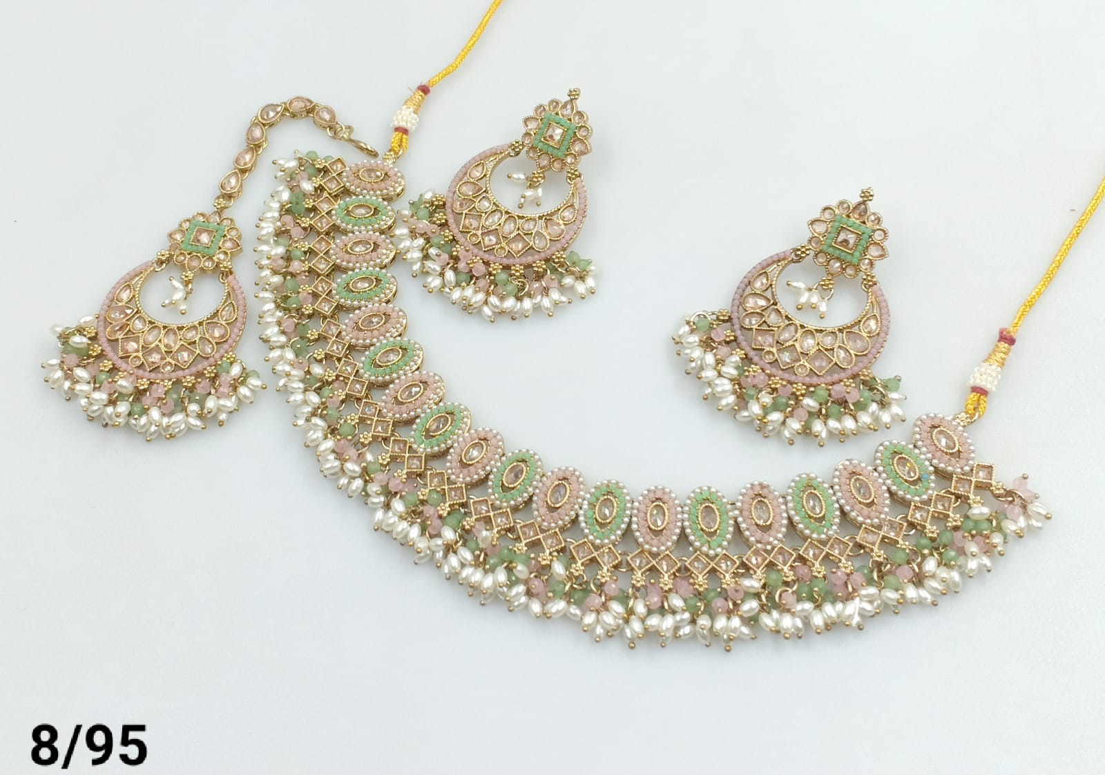 Mint & Blush Pink Choker with Chandbali Earrings